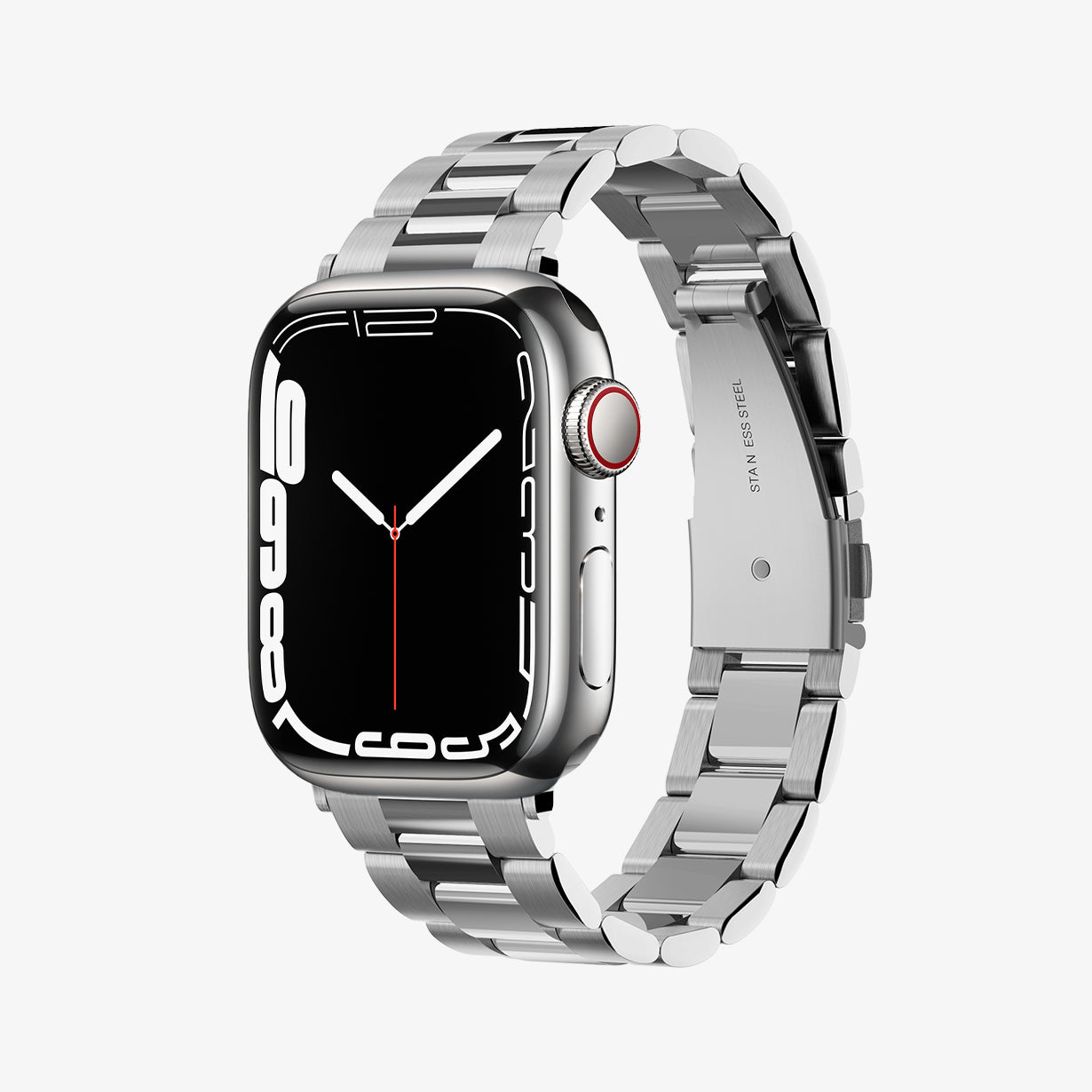 061MP25943 - Apple Watch Series 11/10 42mm, 9/8/7 41mm, SE3/SE2/SE/6/5/4 40mm, 3/2/1 38mm Modern Fit Silver showing front and side