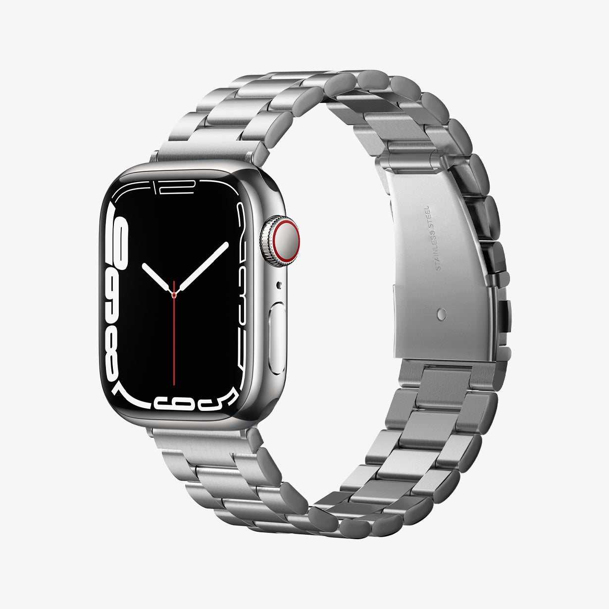 062MP25404 - Apple Watch Ultra 3/2/Ultra 49mm, Series 11/10 46mm, 9/8/7 45mm, SE3/SE2/SE/6/5/4 44mm, 3/2/1 42mm Modern Fit  Silver showing front and side