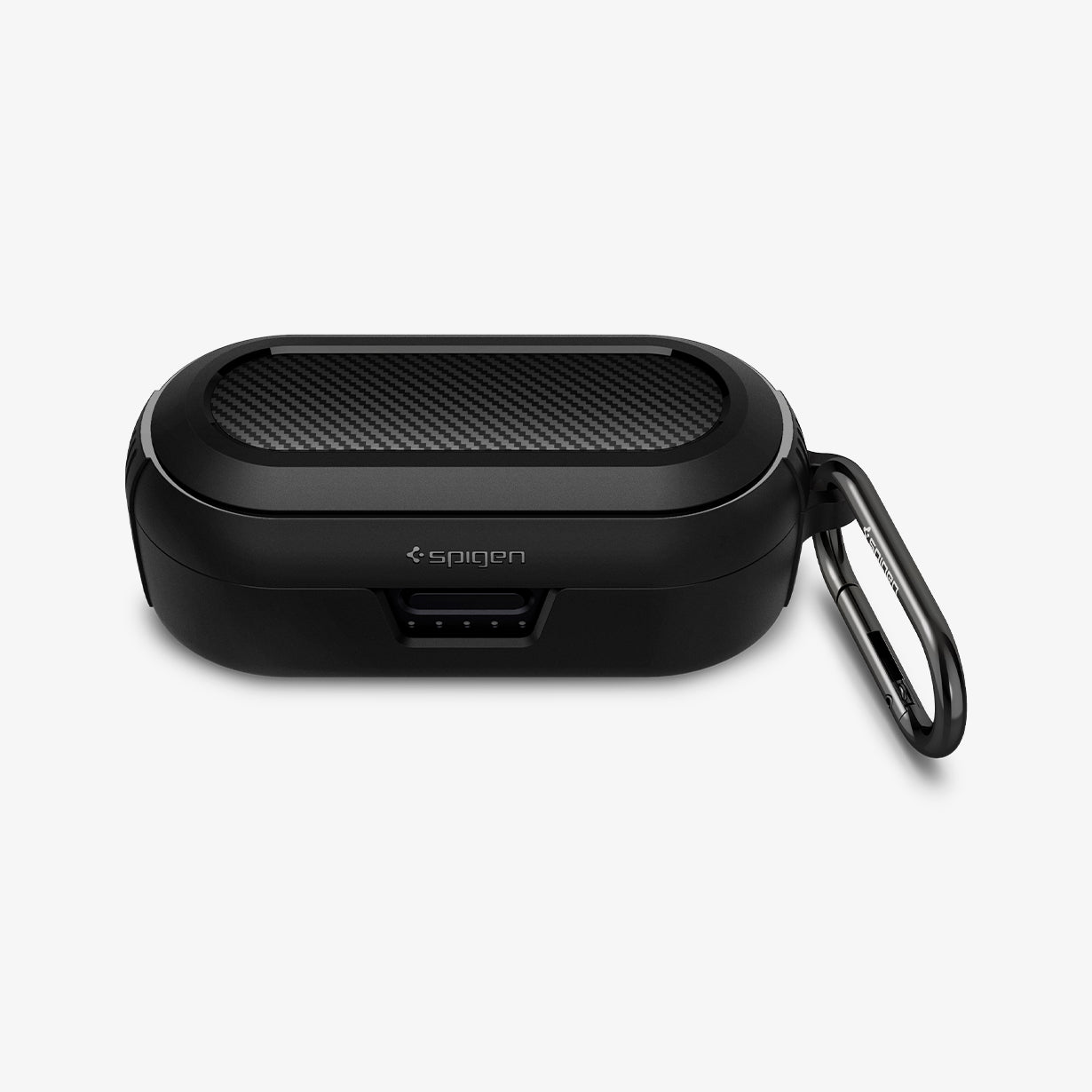 ASD02572 - Bose Earbuds Sports Case Rugged Armor in black showing the front, top and carabiner attached