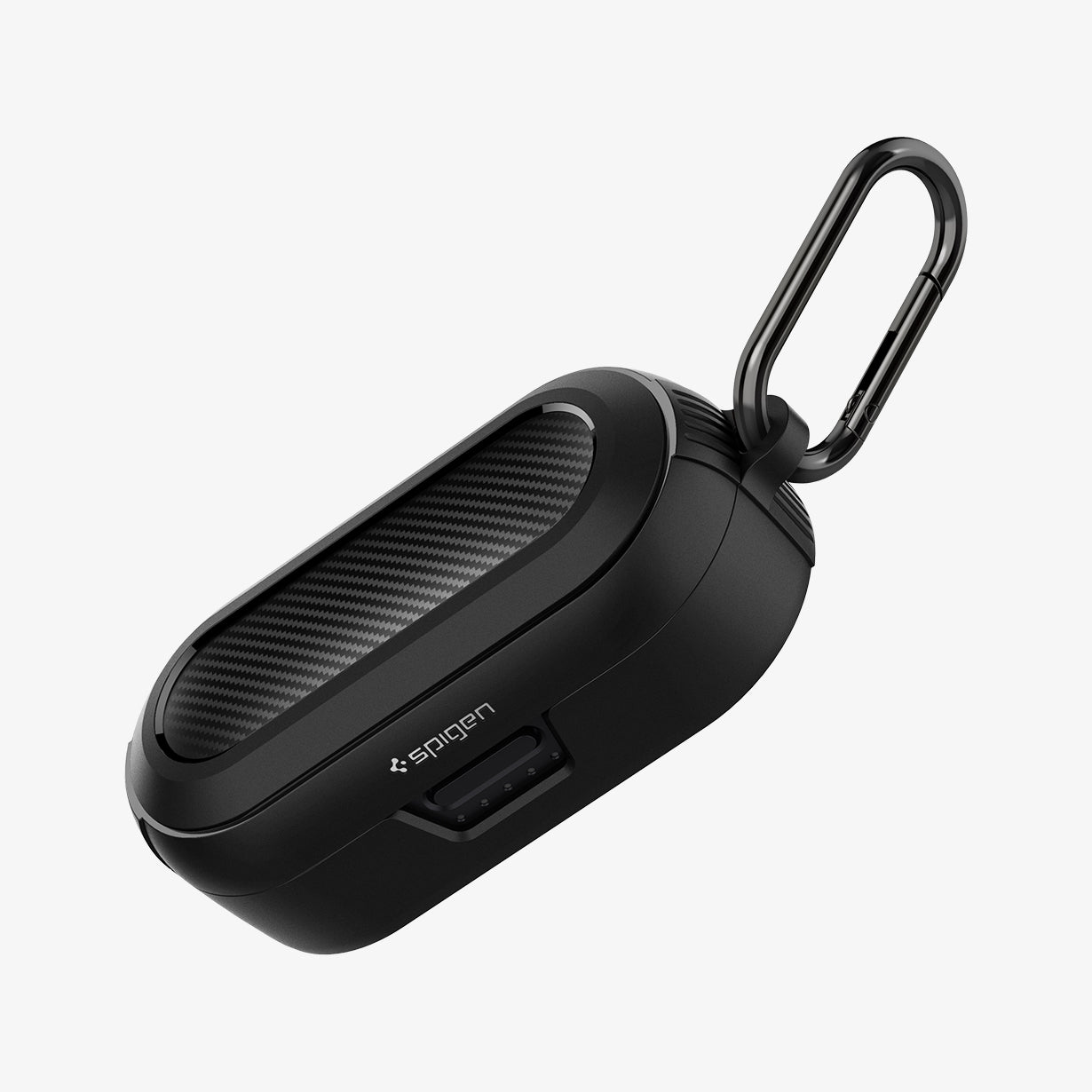 ASD02572 - Bose Earbuds Sports Case Rugged Armor in black showing the top, front and side with carabiner