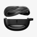 ACS07776 - Bose Ultra Open Earbuds Case Rugged Armor in Matte Black showing the front, top cover partial twisted and hovering above its half of the case