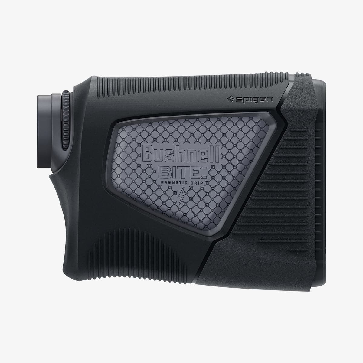 ACS04228 - Bushnell Pro XE Rangefinder AirTag Case in black showing the side