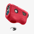 ACS07052 - Bushnell Tour V6 Rangefinder Case Silicone Fit AirTag in red showing the front and side with airtag hovering below