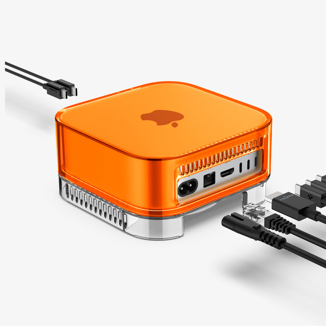 ACS09212 - Apple Mac Mini Stand Classic C1 in Tangerine showing side with cable