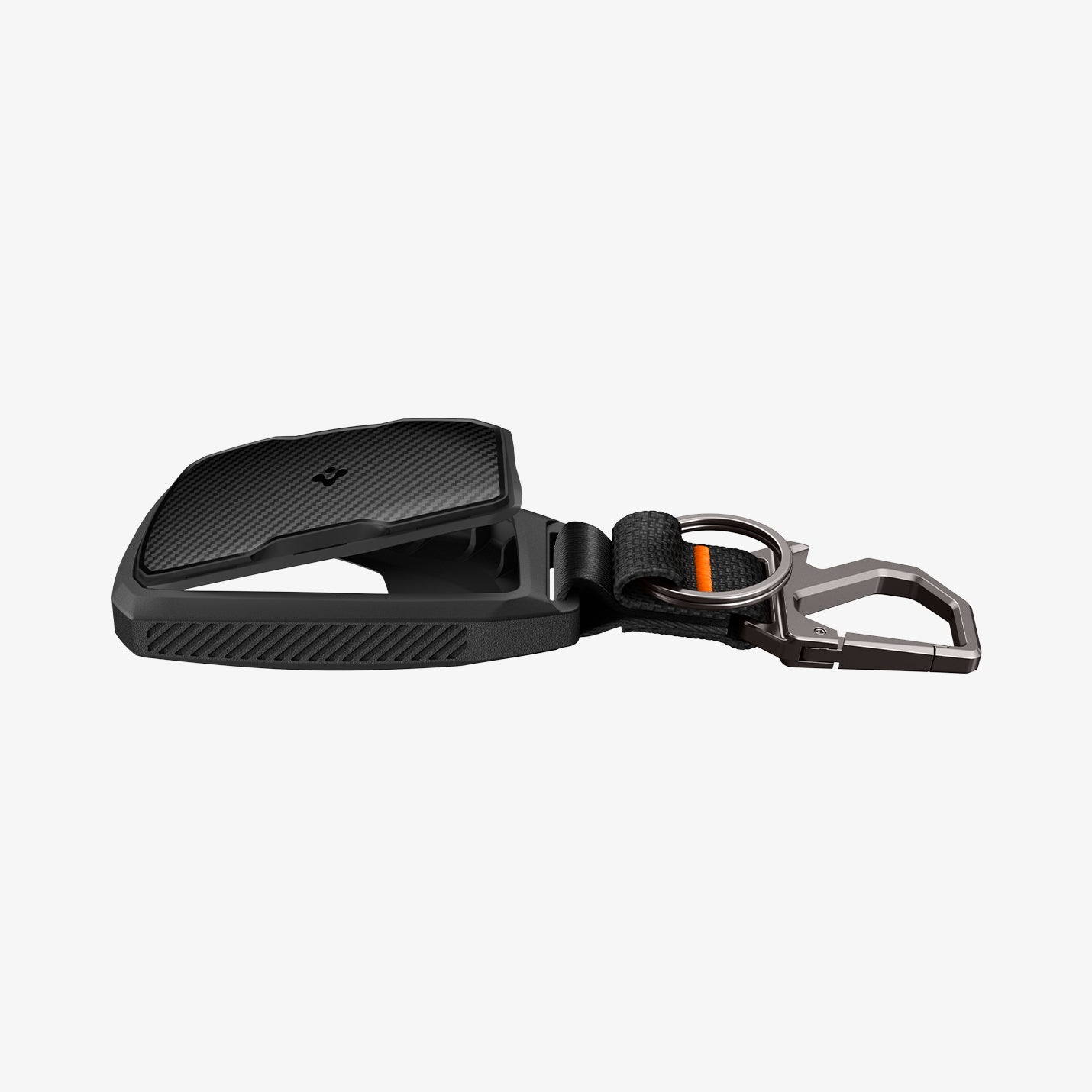 ACS11419 - Chevrolet & GMC Key Fob Cover | CK100 showing key fob cover angled side view with carbon fiber panel and carabiner keychain