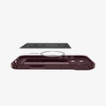 ACS12222 - iPhone 18 Pro Max / iPhone 17 Pro Max Core Armor (Mag Fit) Burgundy showing the back cover hovering above detached metal ring plate and the back of the case