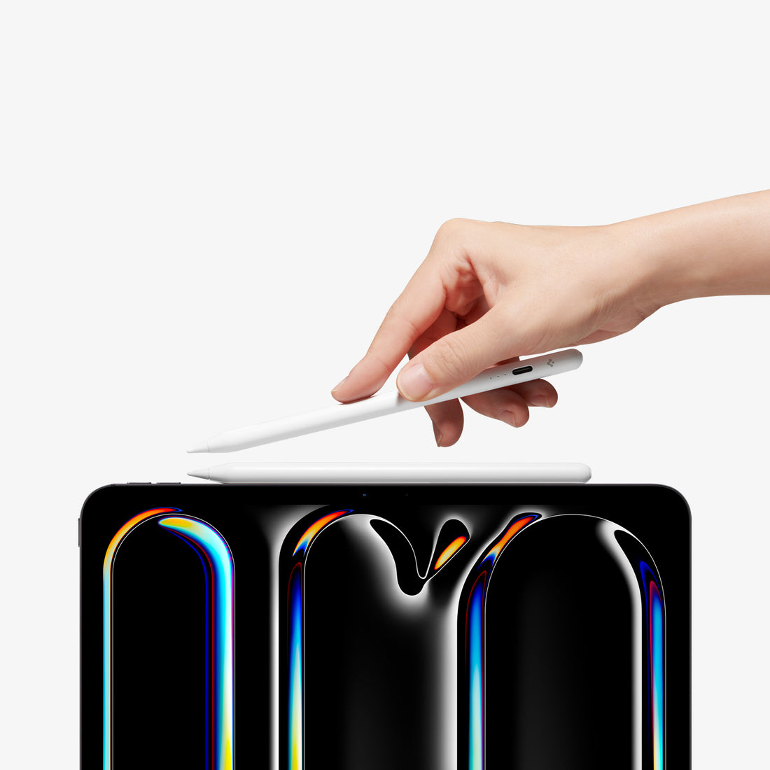 APP07858 - Apple Stylus Pen | DA12 White showing attach pen with iPad