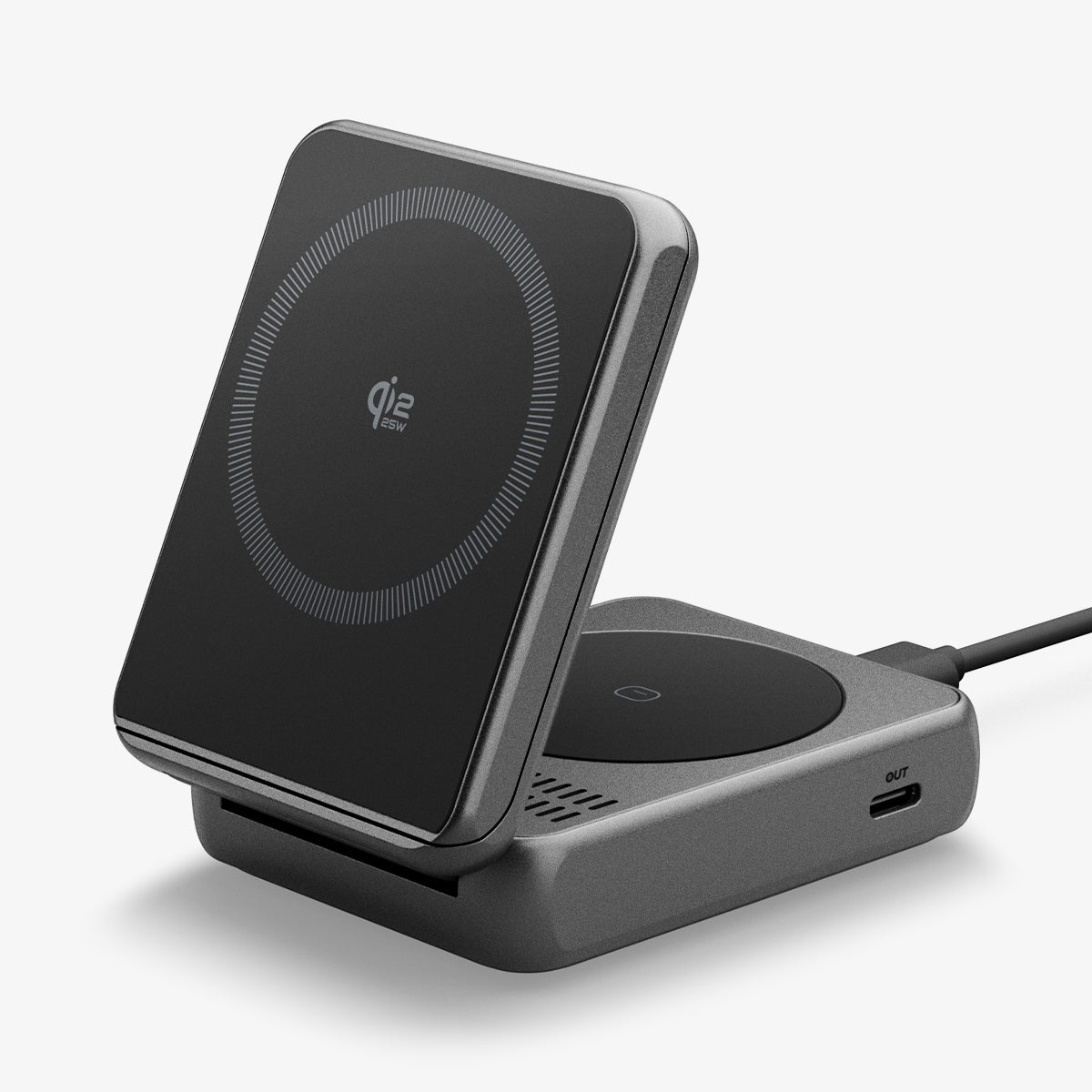 ACH10399 - 2-in-1 Magnetic Wireless Charger | EF302MOQ (Mag Fit) in Black showing front with stand up