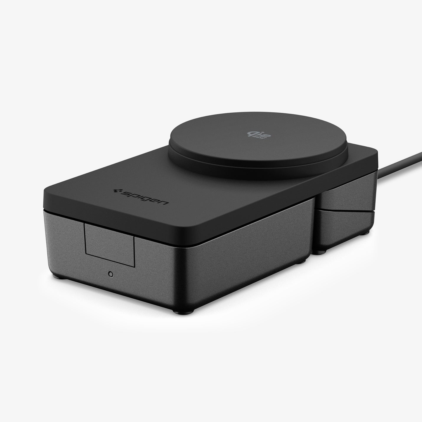ACH10398 -  Spigen Qi2 3-in-1 Fast Wireless Charger showing folded compact base design