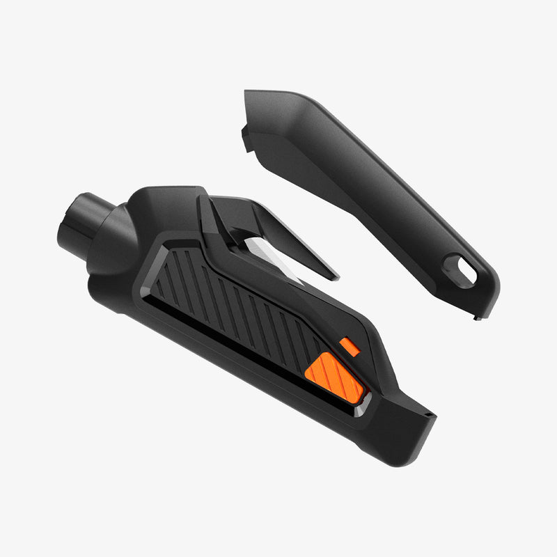 ACP06988 - Car Escape Tool in Black showing the top side part of a car tool hovering above the other part detached from each other