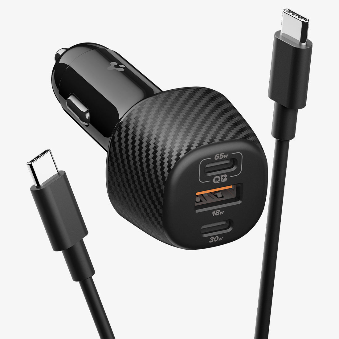 ACP09543 - ArcStation™ Essential 113W USB C Fast Car Charger | EV1133 showing two USB-C cables plugged into the car charger's three ports