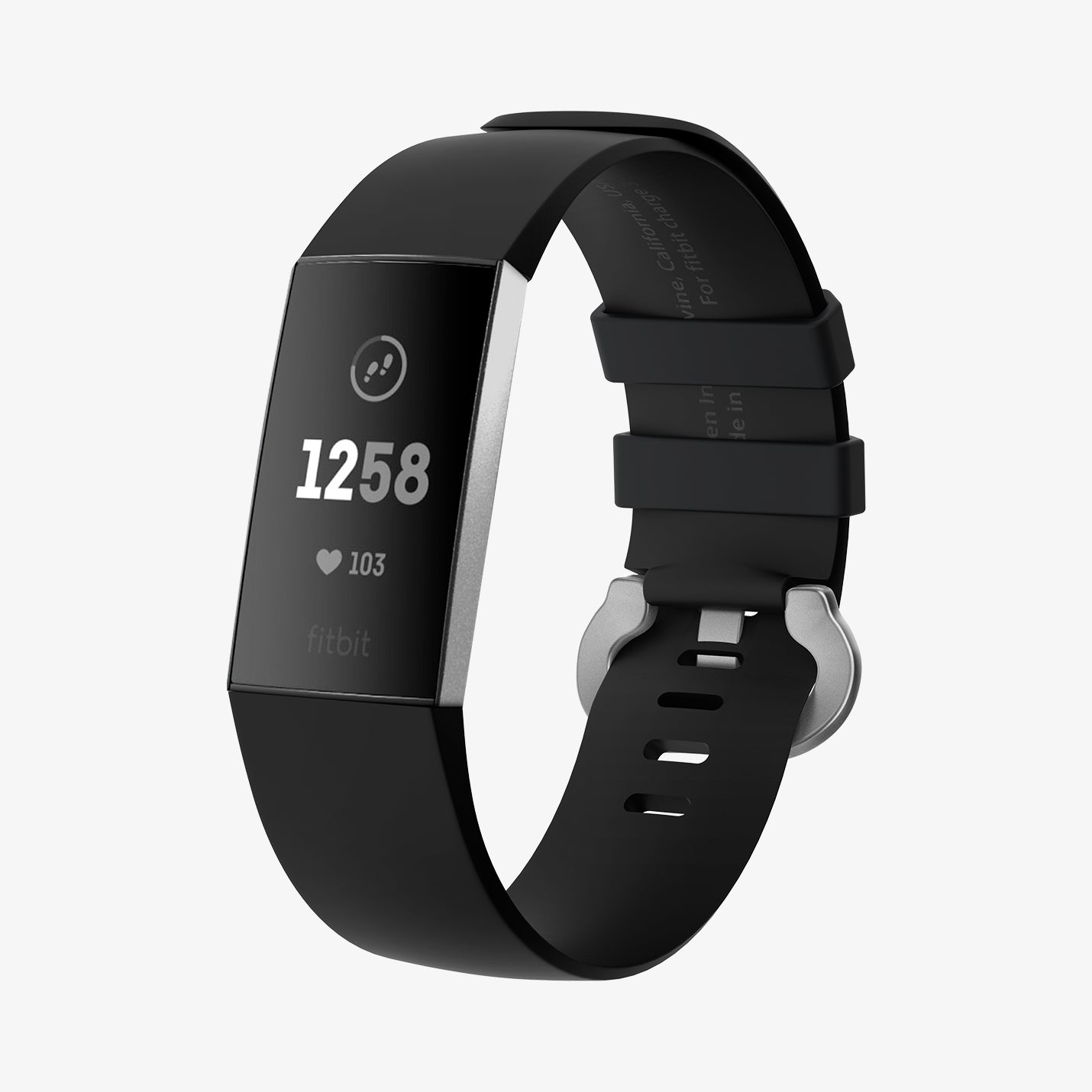 N05MP26020 - Fitbit Series Band Silicone Fit in black showing the front and partial inside of band