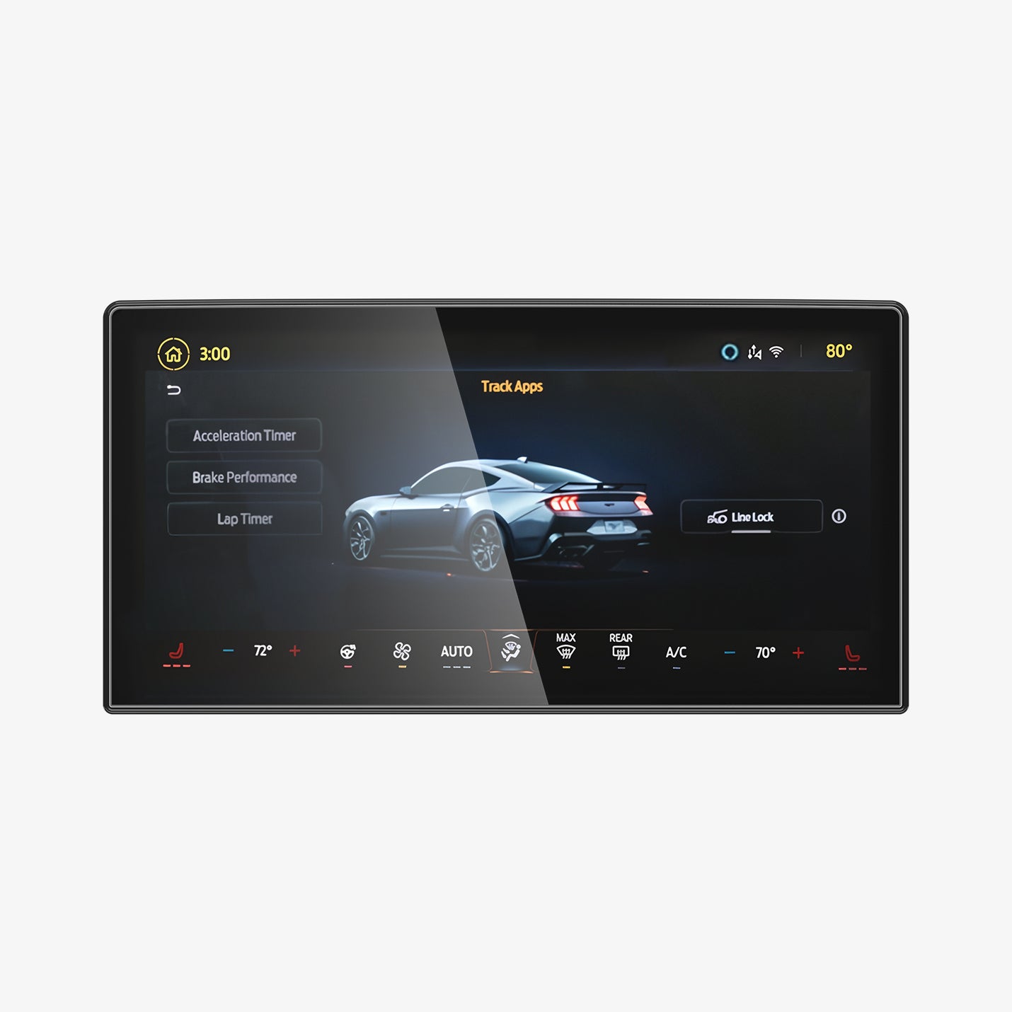 AGL07592 - Ford Mustang 13.2-inch Screen Protector GLAS.tR SLIM in Clear showing the front of a device with screen protector installed