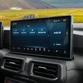 AGL07592 - Ford Mustang 13.2-inch Screen Protector GLAS.tR SLIM in Clear showing the view inside a car with a device facing sideways, with screen protector installed