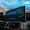 AGL07592 - Ford Mustang 13.2-inch Screen Protector GLAS.tR SLIM in Clear showing the inside of a car and a device facing sideways with a screen protector installed