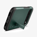 ACS11854 - Pixel 11 Tough Armor (Mag Fit) Abyss Green case displayed with the built in kickstand extended for hands free viewing.