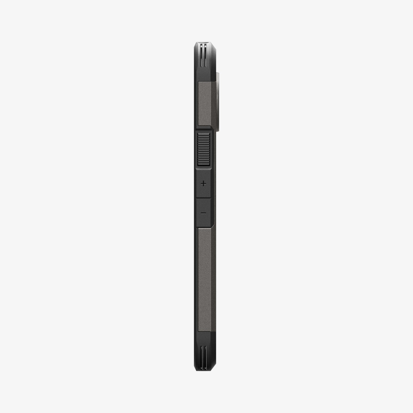 ACS11865 - Pixel 11 Pro XL Tough Armor (Mag Fit) Gunmetal side profile showing textured side grips, responsive button covers, and the built in kickstand.