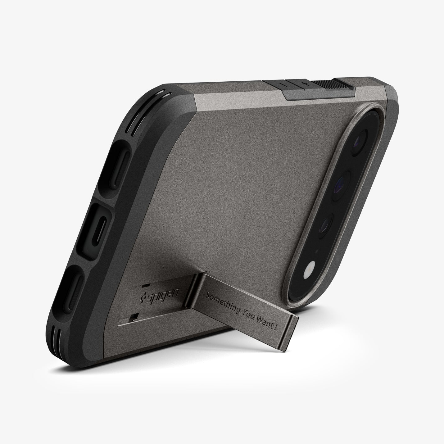 ACS11865 - Pixel 11 Pro XL Tough Armor (Mag Fit) Gunmetal case displayed with the built in kickstand extended for hands free viewing.