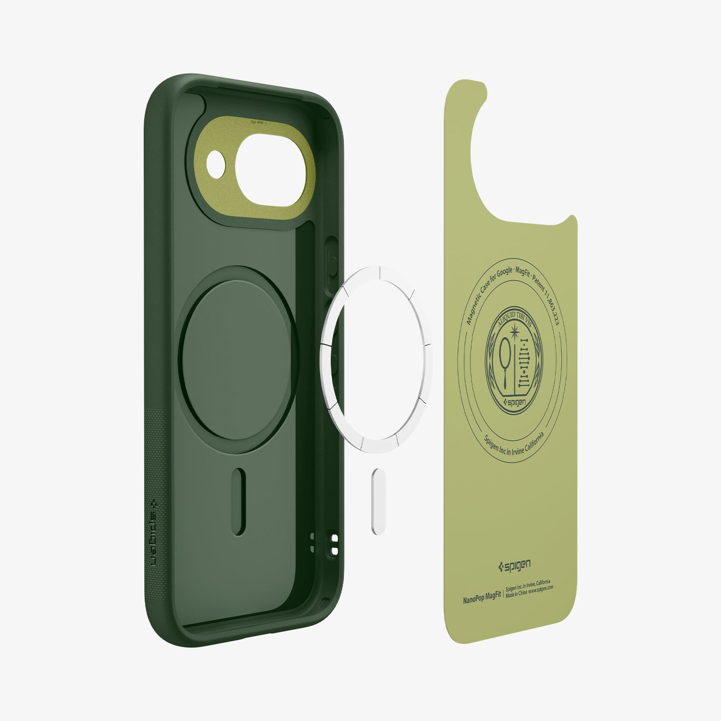 ACS11288 - Pixel 10a Nano Pop (Mag Fit) in Avo Green showing the multiple layers of case hovering below device