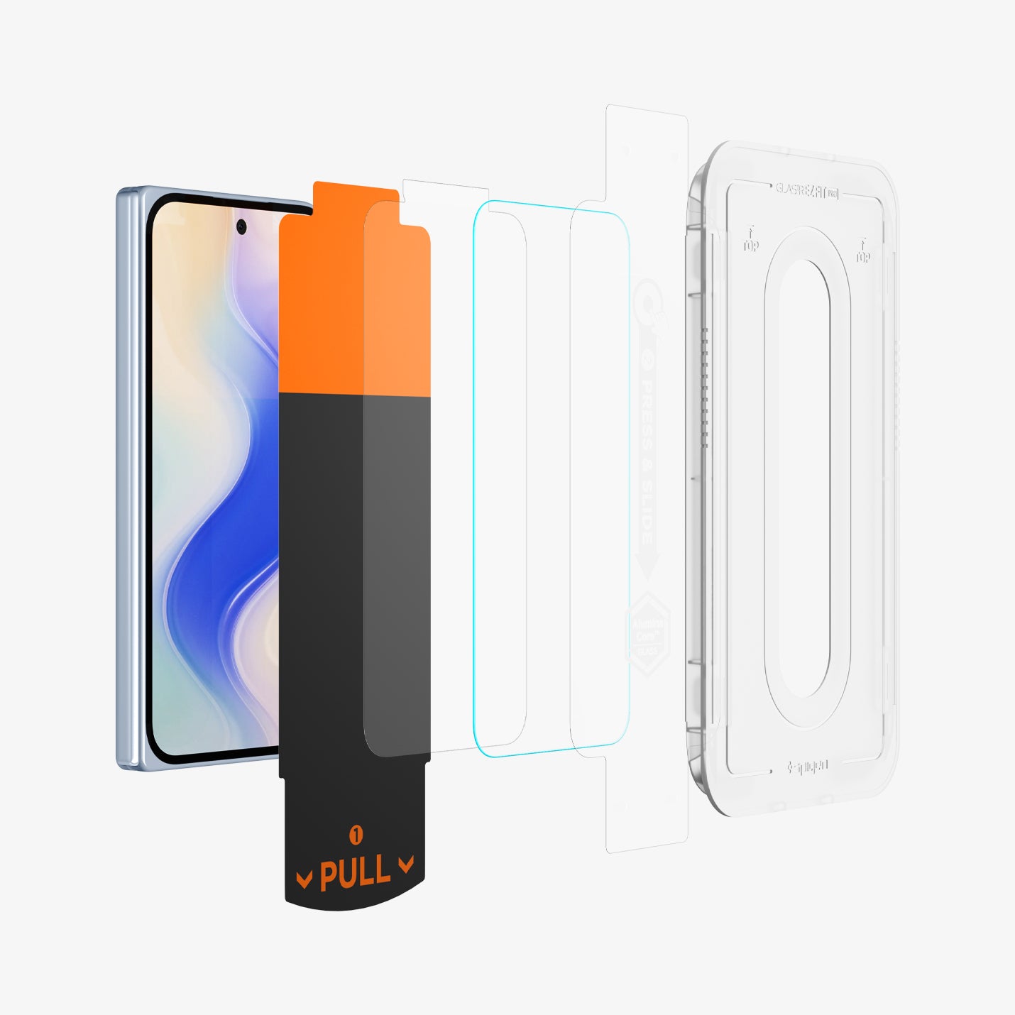 AGL09665 - Pixel 10 Pro Fold Screen Protector EZ Fit Pro GLAS.tR showing the device, screen protector and ez fit tray