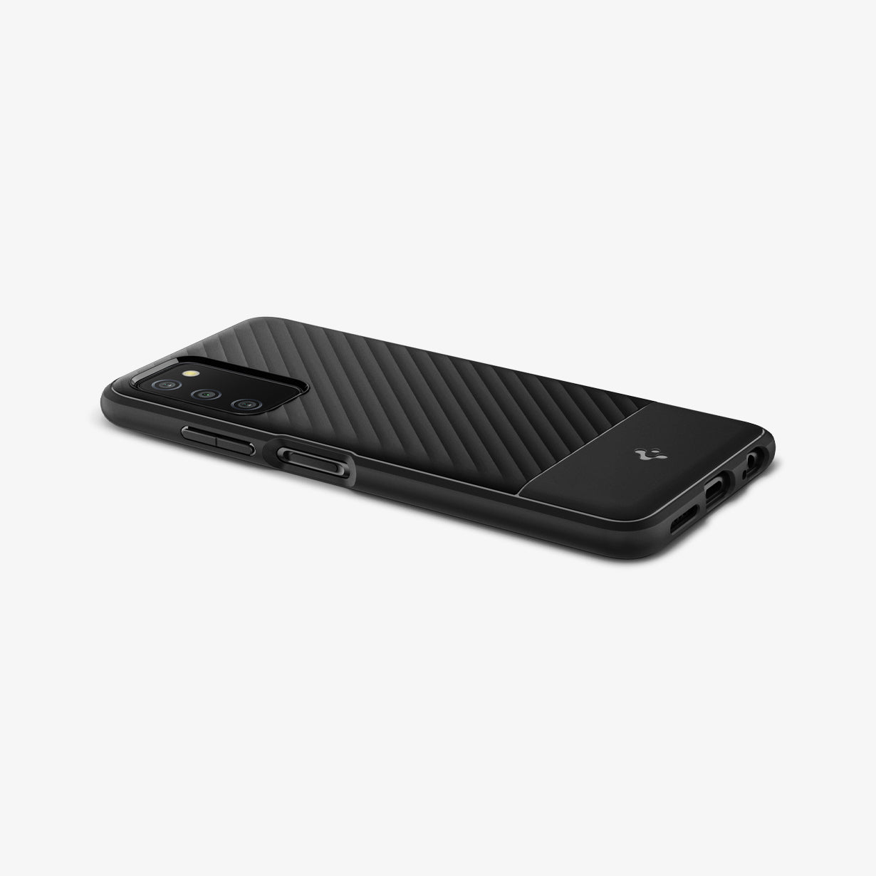 ACS04297 - Galaxy A03s (NA) Case Core Armor in Matte Black showing the top, partial side and bottom on a flat surface