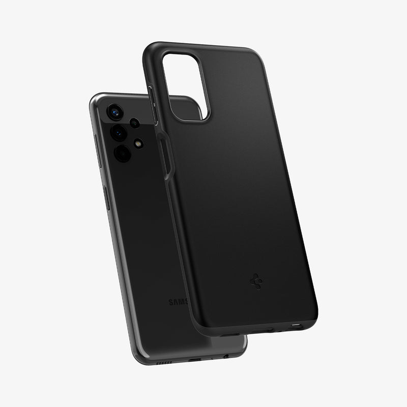 ACS04314 - Galaxy A13 Case Thin Fit in Black showing the tpu hard back cover hovering in front of a device