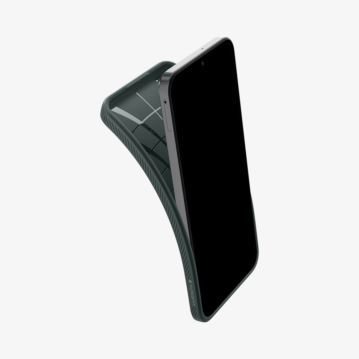 ACS07247 - Galaxy A15 5G Case Liquid Air in Abyss Green showing the front of a device with a back case partially peeled off