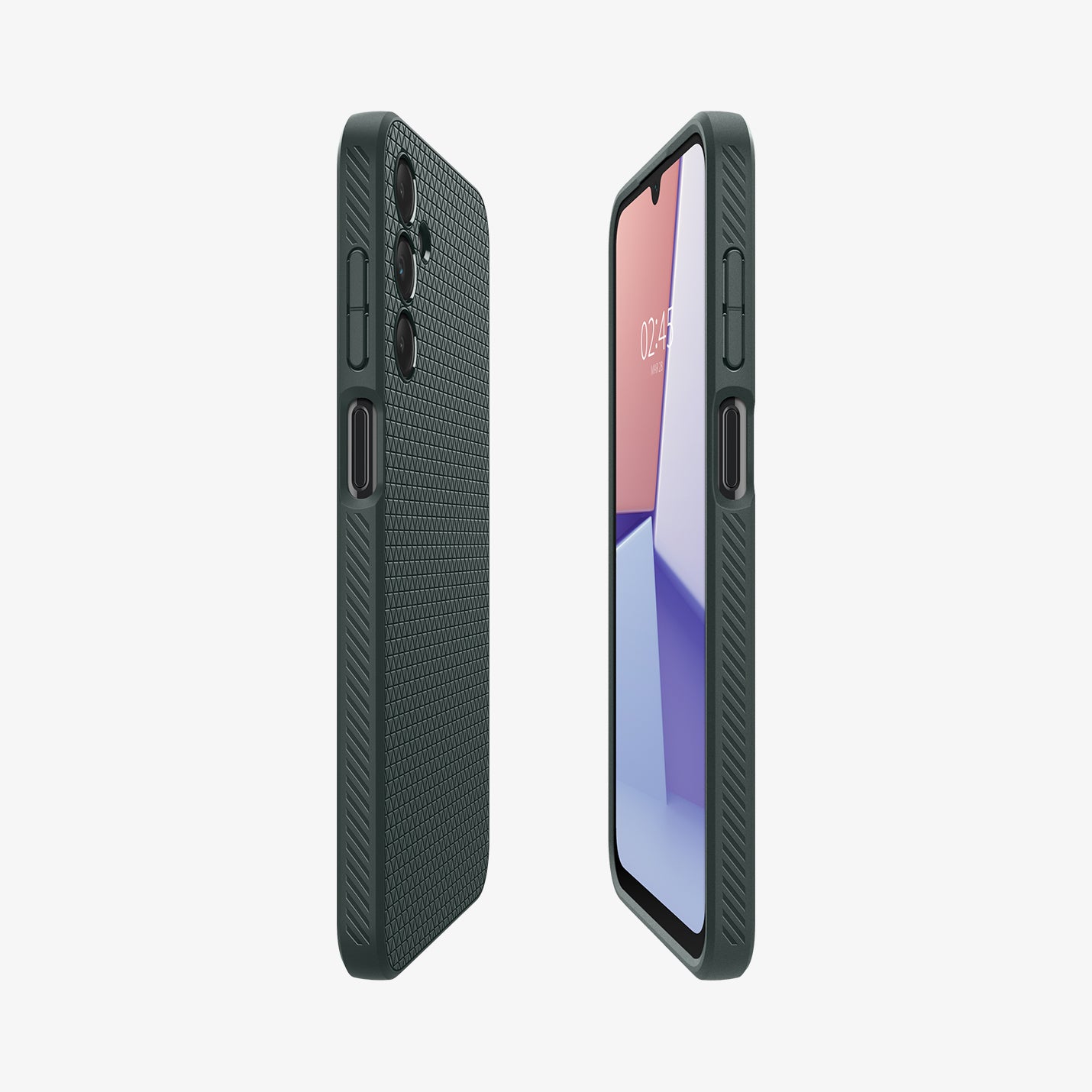 ACS07247 - Galaxy A15 5G Case Liquid Air in Abyss Green showing the partial sides, partial front and back of both devices aligned with each other