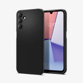 ACS07246 - Galaxy A15 5G Case Liquid Air in Matte Black showing the back, next to it is a device showing front