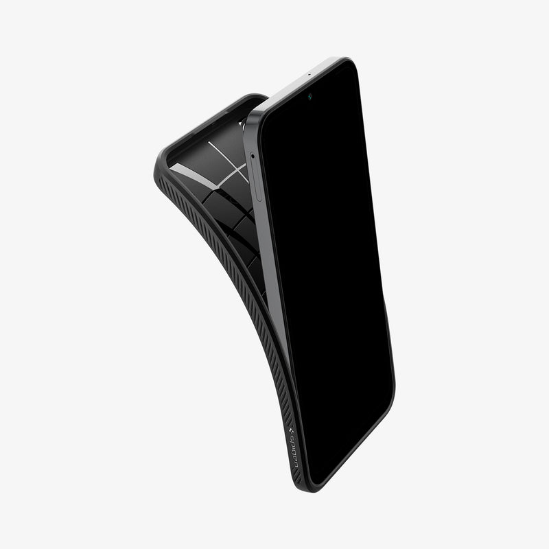 ACS07246 - Galaxy A15 5G Case Liquid Air in Matte Black showing the front of a device with a back case partially peeled off