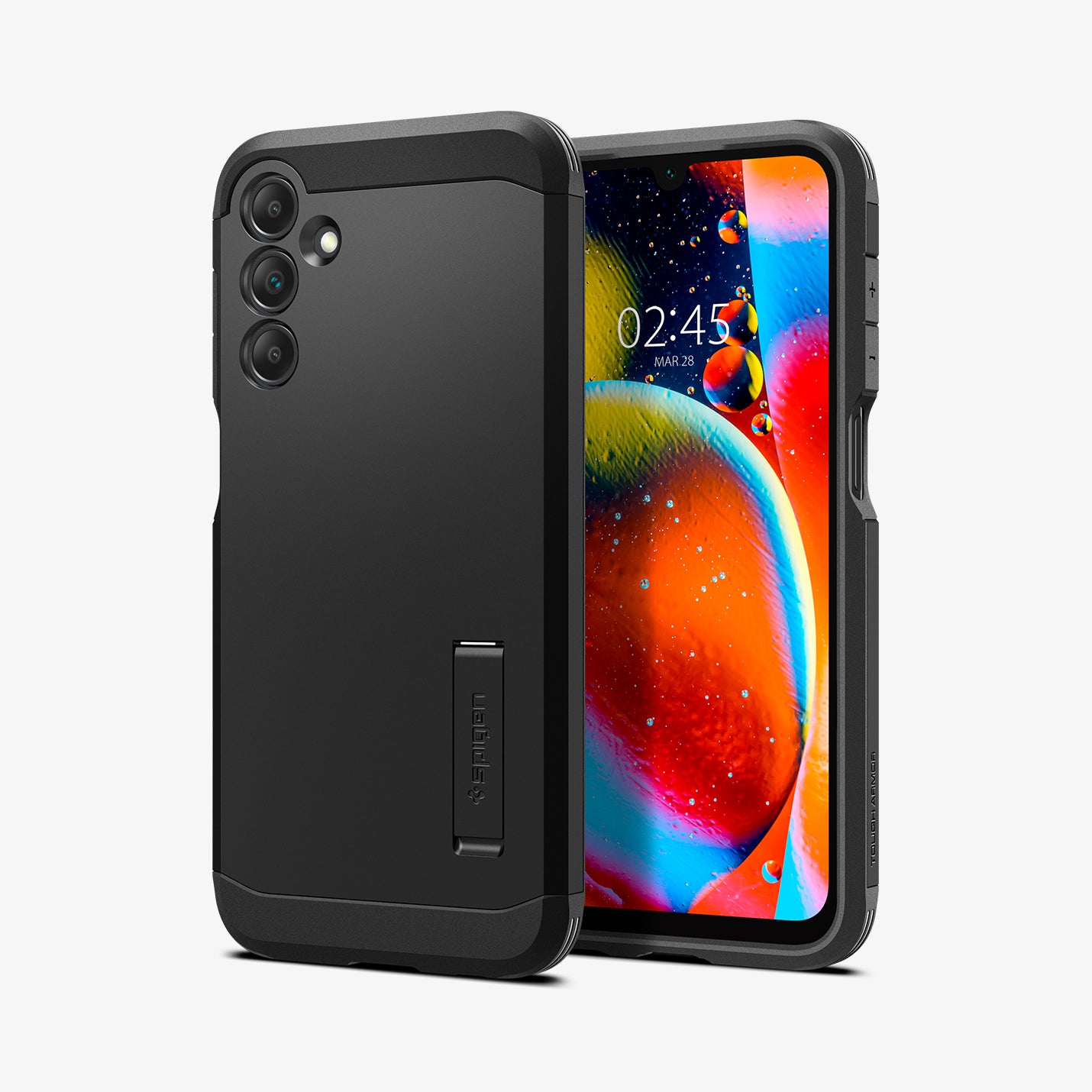 ACS07242 - Galaxy A15 5G Case Tough Armor in Black showing the back next to it, another device showing front