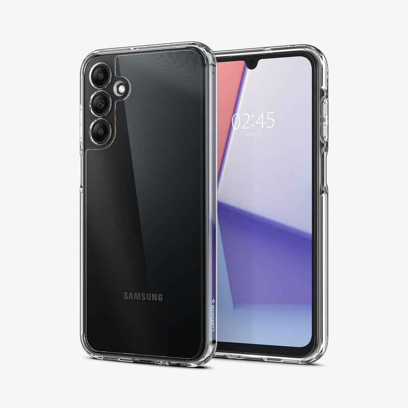 ACS07241 - Galaxy A15 5G Case Ultra Hybrid in Crystal Clear showing the the back, next to it is another device showing front