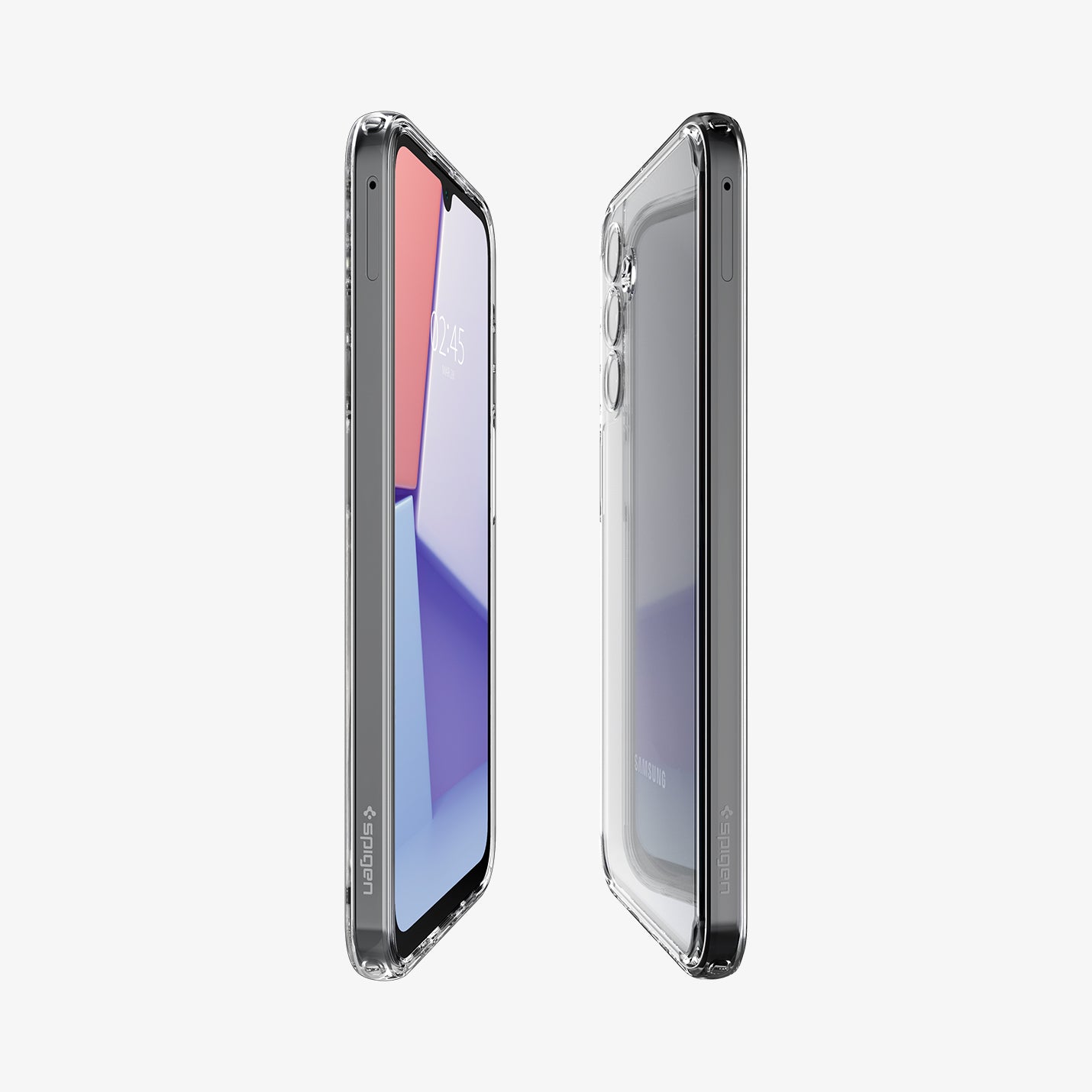 ACS07241 - Galaxy A15 5G Case Ultra Hybrid in Crystal Clear showing the sides front and back of 2 devices aligned with each other