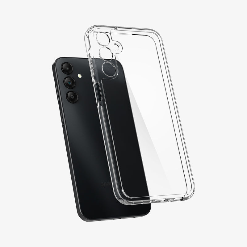 ACS07241 - Galaxy A15 5G Case Ultra Hybrid in Crystal Clear showing the clear tpu back case hovering in front of a device