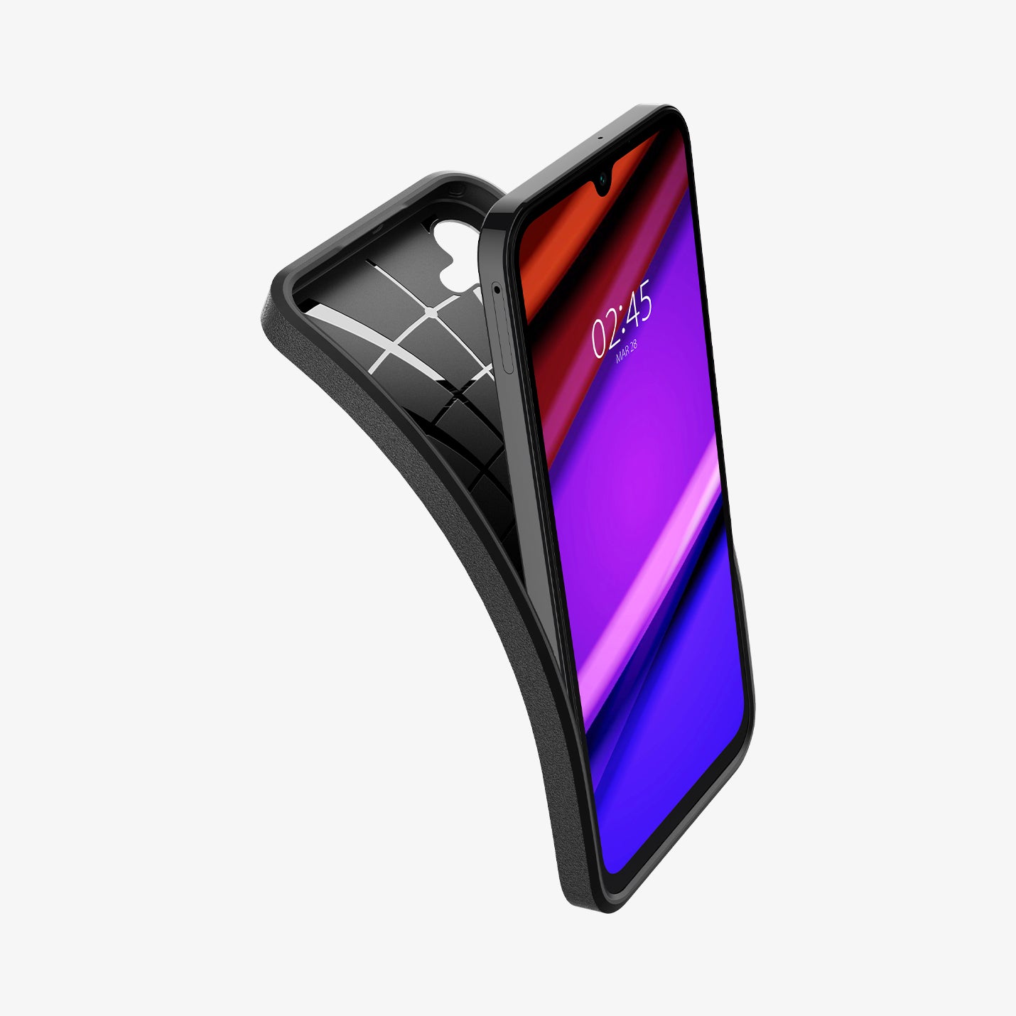 ACS07245 - Galaxy A15 5G Case Core Armor in Black showing the front of a device with a soft tpu partially peeled off from behind