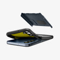 ACS09014 - Galaxy A16 Case Slim Armor in Metal Slate showing the back cover hovering above the soft back of the case slightly lifted up from the device