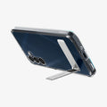 ACS08892 - Galaxy A16 Case Slim Armor Essential in Crystal Clear showing the back, partial side and bottom with built-in kickstand propped up