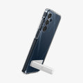 ACS08892 - Galaxy A16 Case Slim Armor Essential in Crystal Clear showing the partial back and partial side with built-in kickstand propped up