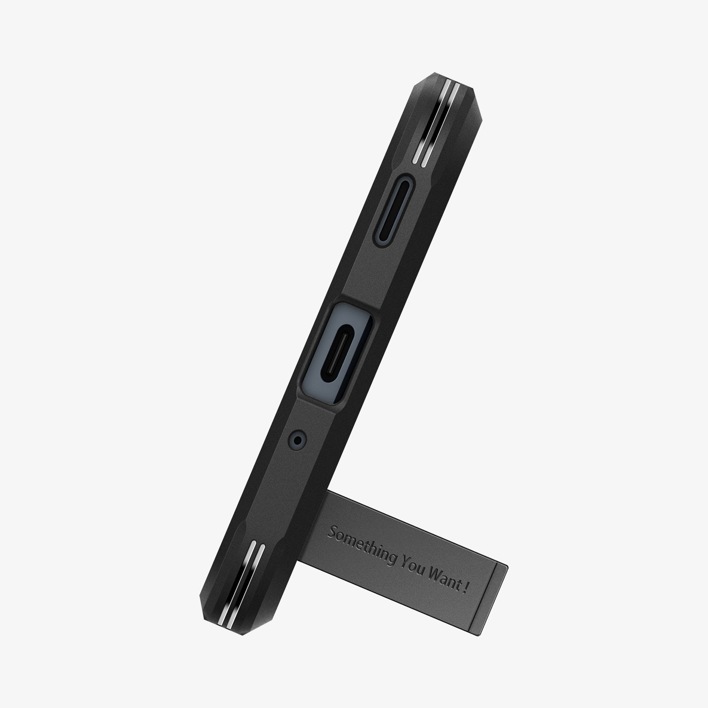 ACS08889 - Galaxy A16 5G Case Tough Armor in Black showing the bottom and a propped up built-in kickstand