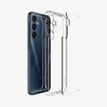 ACS08890 - Galaxy A16 5G Case Ultra Hybrid in Crystal Clear showing the back layer case detached from the tpu frame and the device aligned with each other