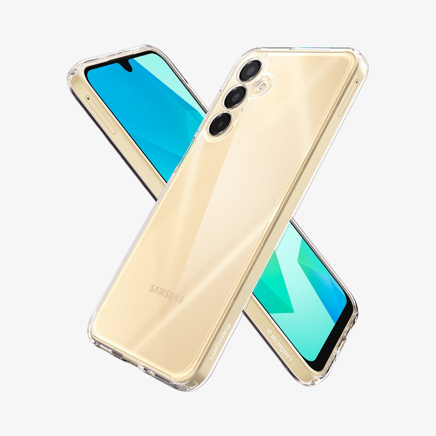 ACS08890 - Galaxy A16 5G Case Ultra Hybrid in Crystal Clear showing the back, partial side, next to it, a device showing partial front and side