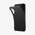ACS09290 - Galaxy A26 5G Case Liquid Air in Matte Black showing the back, partial side and top, slightly peeled of from the device