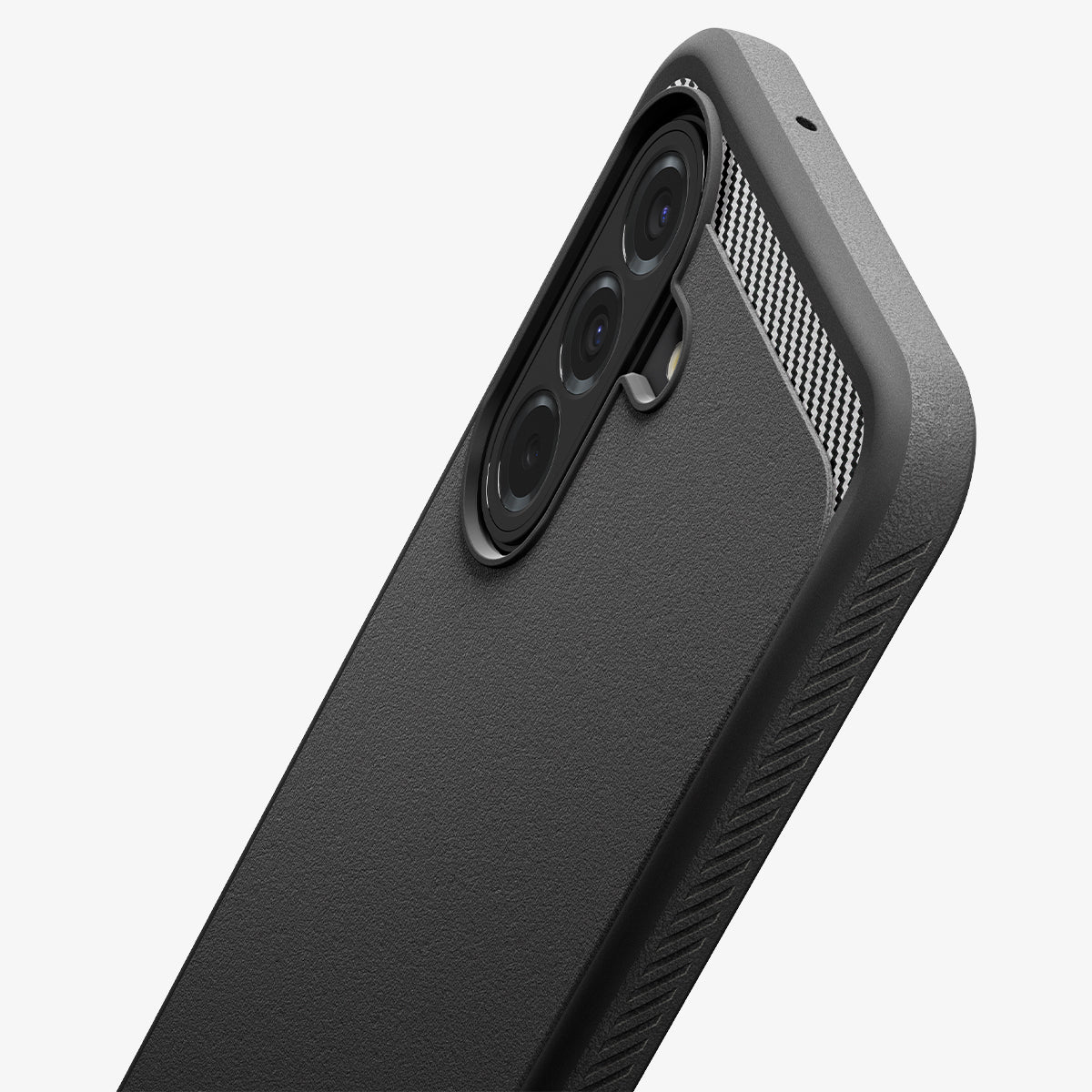 ACS11312 - Galaxy A27 5G Rugged Armor showing a close up of Galaxy A27 5G Rugged Armor with raised camera protection and carbon fiber accent