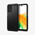 ACS04319 - Galaxy A33 5G Case Tough Armor in Black showing the back, next to it, another device showing front