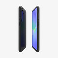 ACS09199 - Galaxy A36 5G Case Liquid Air in Matte Black showing the partial back, front and sides of both devices facing each other