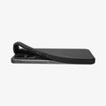 ACS09199 - Galaxy A36 5G Case Liquid Air in Matte Black showing the partial back and side, partially lifted from the upper corner of the device laying flat