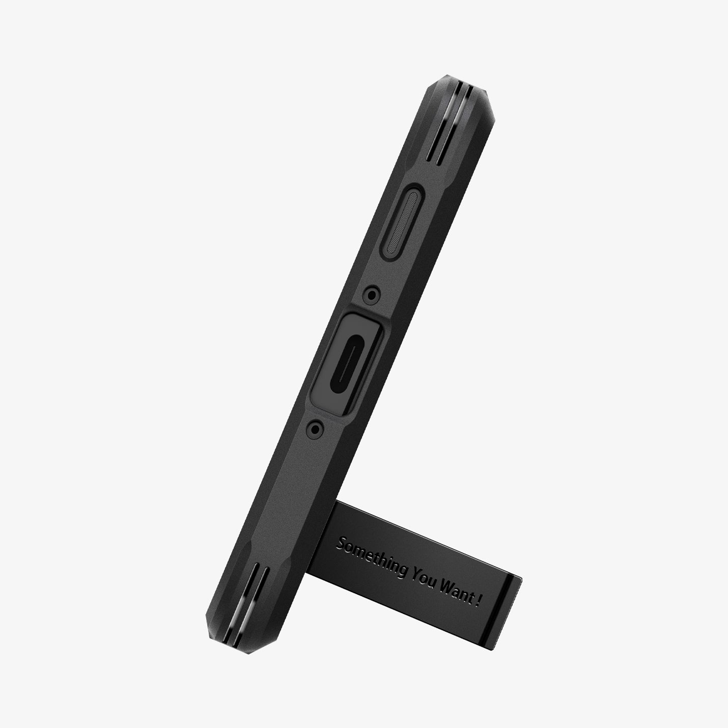 ACS09166 - Galaxy A36 5G Case Tough Armor in Black showing the bottom, with built-in kickstand propped up