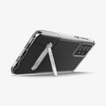 ACS02523 - Galaxy A52 Case Slim Armor in Crystal Clear showing the back, partial side and bottom with a built-in kickstand propped up
