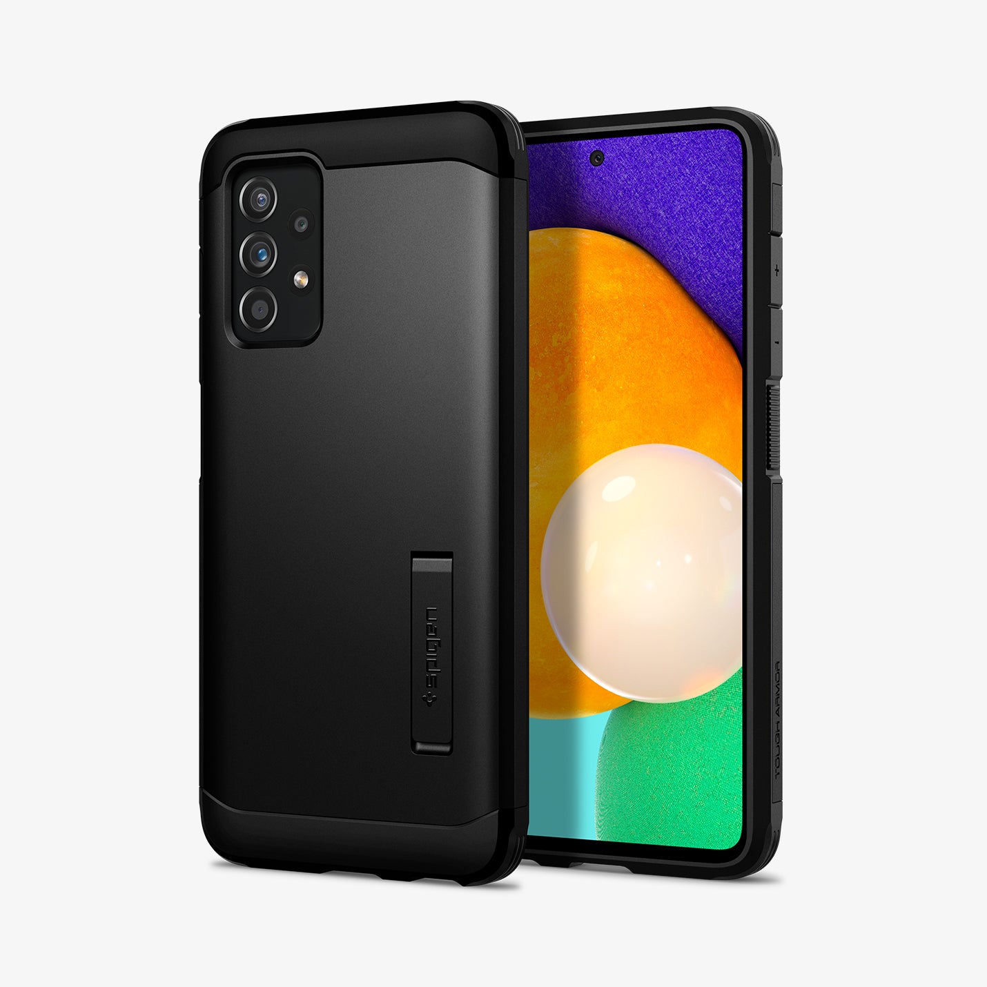 ACS02319 - Galaxy A52 Case Tough Armor in Black showing the back next to it, another device showing front