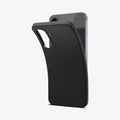 ACS09291 - Galaxy A56 5G Case Liquid Air in Matte Black showing the back, partial side and top, slightly peeled of from the device